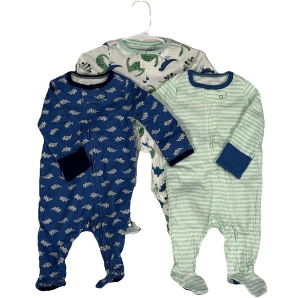 Dinosaur Dreams!‎ Baby Boy Newborn 3-pk Long Sleeve Sleeper Set Blue Green 0-3 M - Picture 1 of 6